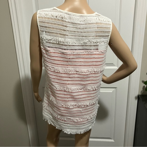 Esqualo | White lace sleeveless top with orange liner - Picture 3 of 7